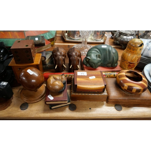 474 - Russian Doll, Wooden Cats, Wooden Boxes, Elephants etc