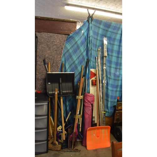 5 - Trailer Board, Curtain Poles, Camping Chair and Assorted Garden Tools