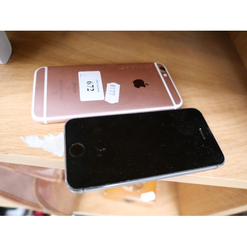 672 - Apple Iphone 6S and Apple Iphone 5S (no chargers)