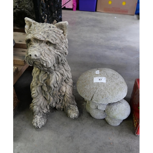 83 - Cast Stone Scottie Dog and Mushroom