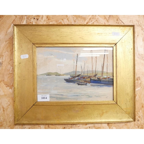 1014 - Framed Watercolour - Boats in a Harbour 1911, approx 25 x 18cm.