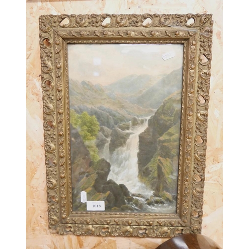 1018 - Framed Antique Watercolour - Highland Waterfalls, approx 22 x 34cm.