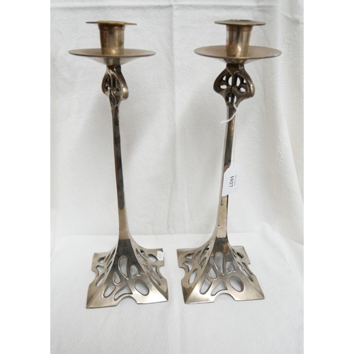 1027 - Pair of Reproduction Art Nouveau Style Candlesticks, approx 37cm tall.