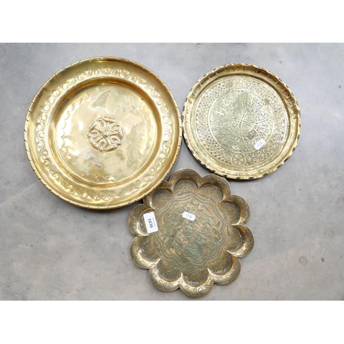 1030 - Two Brass Trays & Wall Plaque.