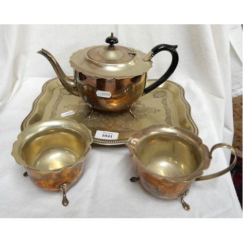 1041 - Tray & Silverplated Tea Service.