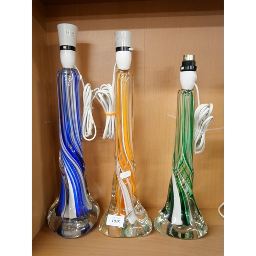 1048 - Three Strathearn Glass Table Lamps, tallest measuring approx 36cm.