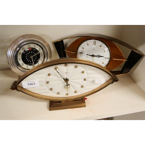 1063 - Three Vintage Clocks (Mantel & Alarm).