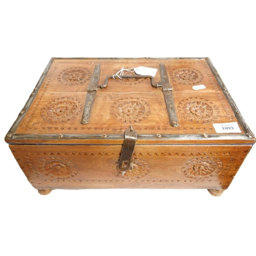 1093 - Indian Teak / Hardwood Metal Mounted Work Box.