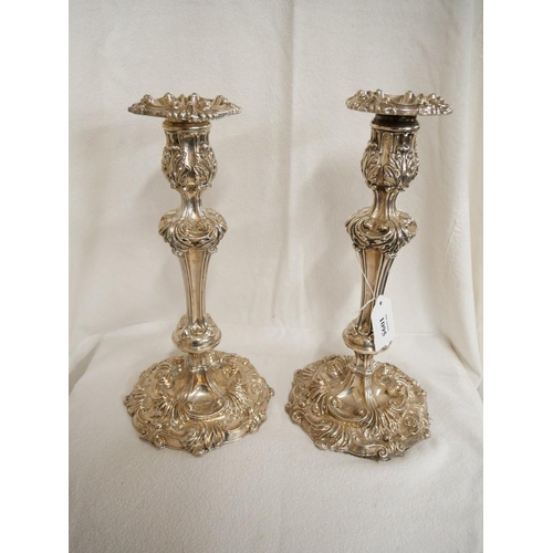 1095 - Pair of Silverplated Candlesticks, approx 28cm tall.