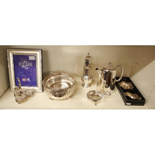 1102 - Silverplated Photo Frame, Sifter, Condiments etc.