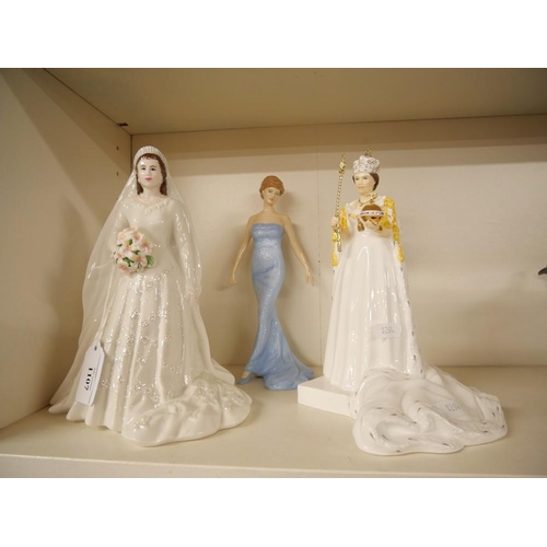 1107 - Three Porcelain Figurines - 2 x Queen Elizabeth & Diana Spencer.