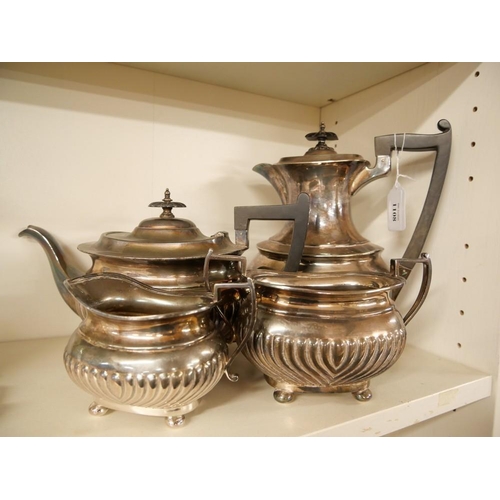 1108 - Silverplated Semi-fluted Four Piece Tea Service.