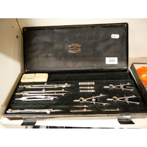 1113 - Metal Cased Set of Drawing Instruments.