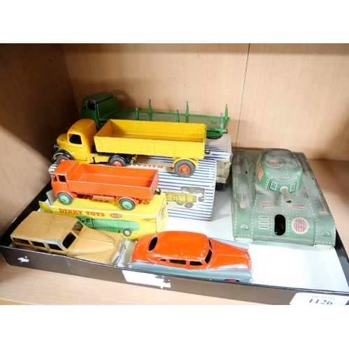 1126 - Tray Lot - Assorted Dinky Diecast Vehicles & Japanese Tinplate Tank.