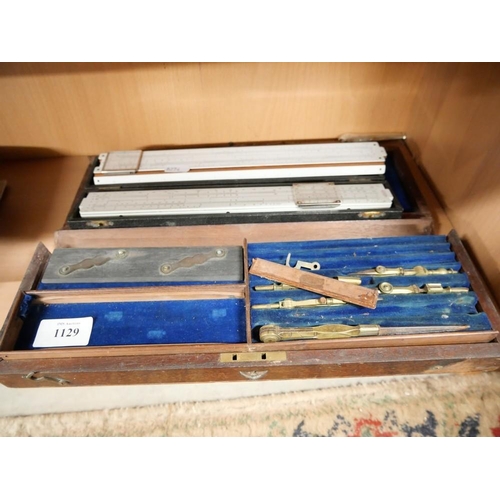 1129 - Vintage Drawing Set - Slide Rules, Protractors etc.