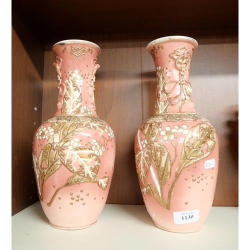 1130 - Pair of Vintage Japanese Satsuma Pottery Vases, approx 30cm tall.