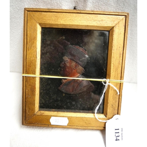 1134 - Framed Wax Intaglio Bust of Benjamin Franklin approx 13 x 16cm.