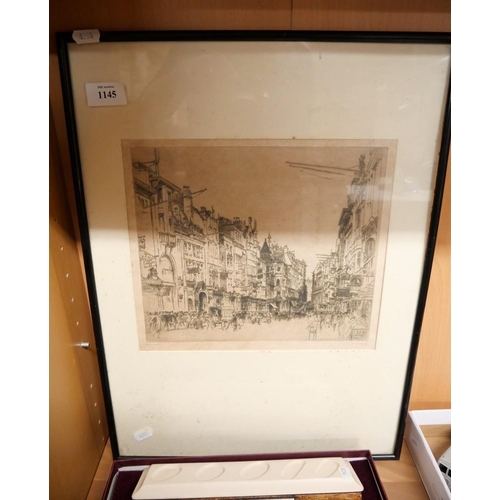 1145 - Signed Framed Engraving Bond Street London by Fred Richards.