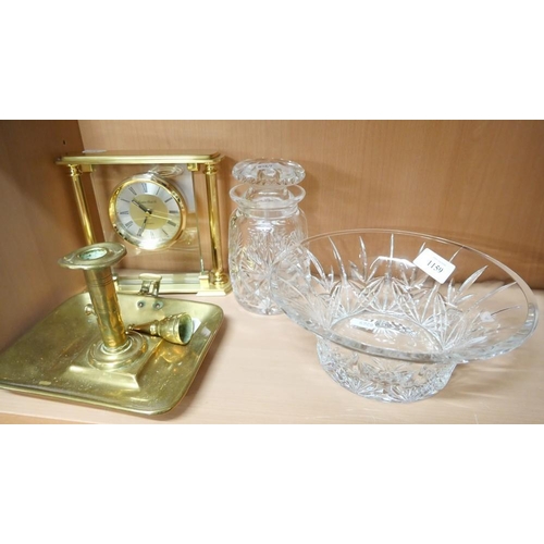 1159 - Brass Chamber Candlestick, Mantel Clock, Glass Fruit Bowl etc.