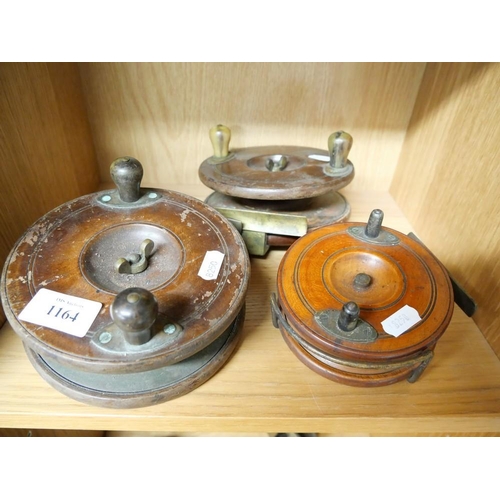 1164 - Three Early Vintage Wooden Centre Pin Reels.