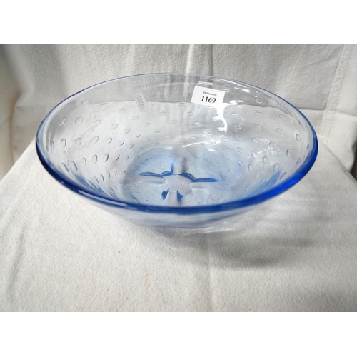 1169 - Vintage Pale Blue Controlled Bubble Glass Bowl.