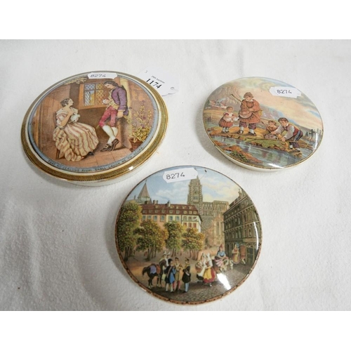 1174 - Three Antique Prattware Pot Lids.