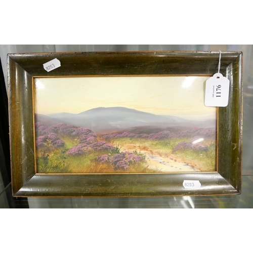 1176 - Late Victorian Painting, Heather Moor approx 26 x 14cm.