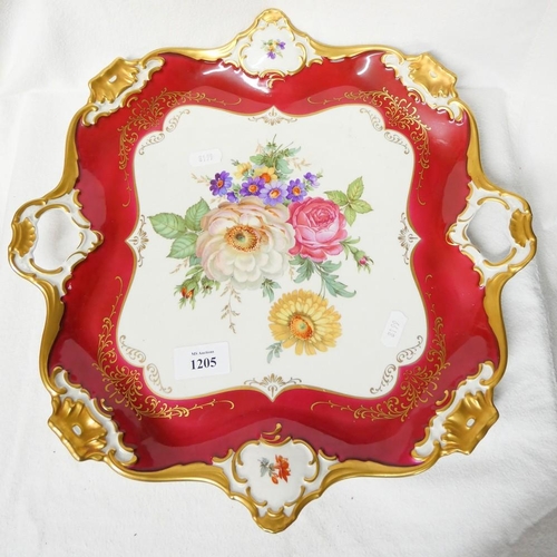 1205 - German Porcelain Cabinet Plate by Alka Kunst, approx 37cm across handles.