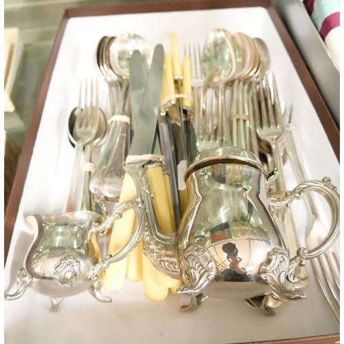 1212 - Tray Lot - Assorted EP Cutlery, Bachelors Teapot etc.