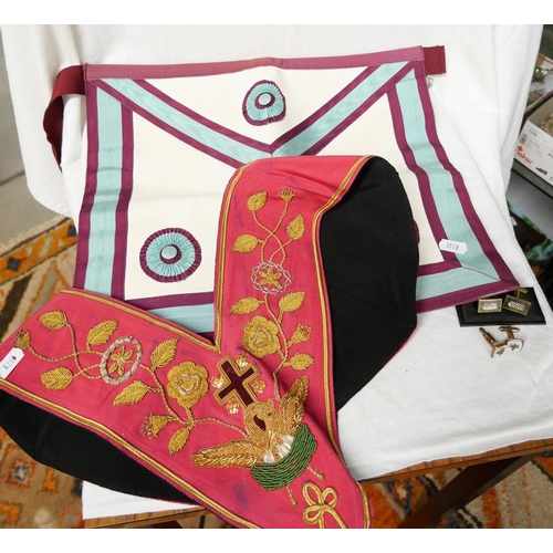 1213 - Box - Masonic Apron & Sash, Cufflinks etc.