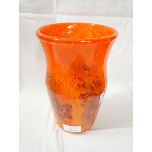 1240 - Orange Coloured Strathearn Glass Vase, approx 21cm tall.