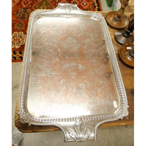 1479 - Large Silverplated Tea Tray with Acanthus decorated Handles & pierced Rim, approx 67cm across handle... 