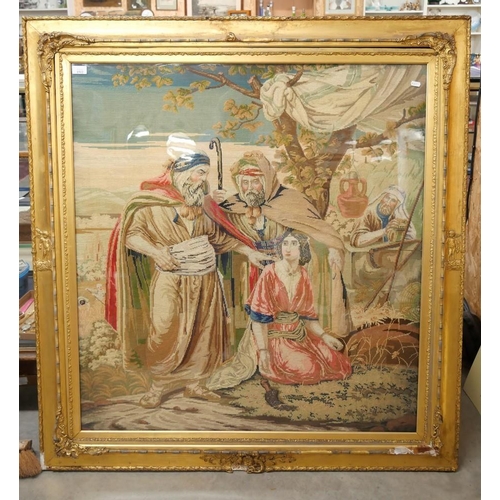 1512 - Large Victorian Framed Embroidered Panel - Religious Scene, approx 120 x 129cm.