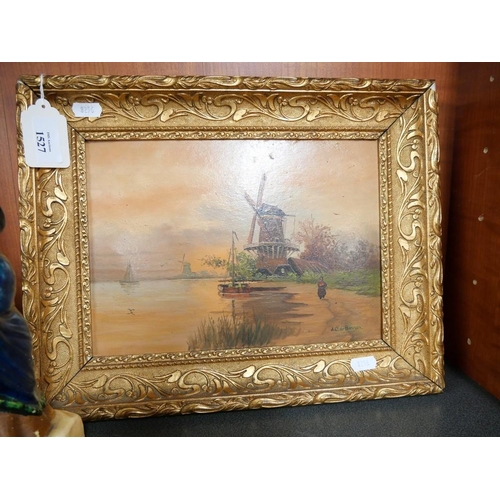 1527 - Framed Oil on Board, Dutch Canal Scene, signed J C De Bruyn, 28 x 20cm.