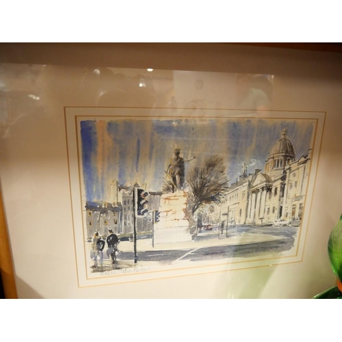 1561 - Framed Watercolour - Wallace Statue Aberdeen, approx 29 x 20cm.