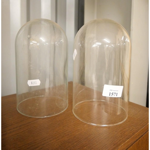 1571 - Pair of Glass Domes - approx 20cm tall, 11.6cm base diameter.