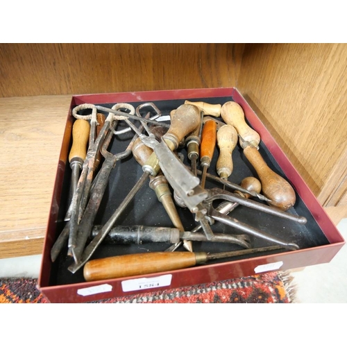 1584 - Tray Lot - Vintage Curling Tongs, Tools etc.