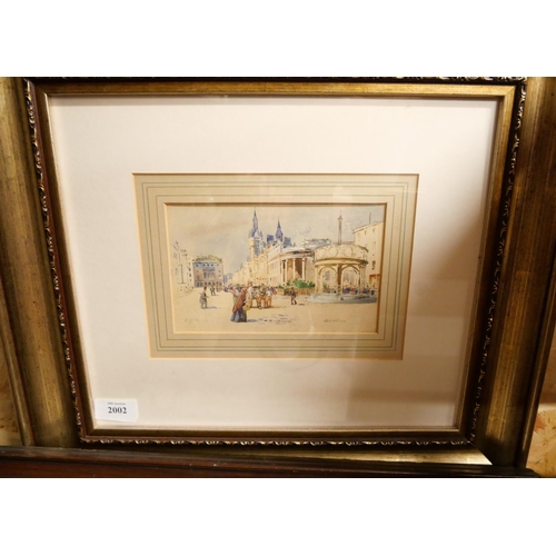 2002 - Framed Watercolour - Castlegate Aberdeen, indistinct signature, approx 18 x 11cm.