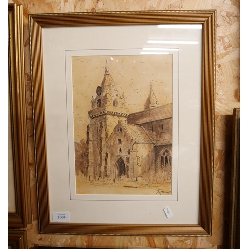 2004 - Framed Sepia Pen & Ink, St Machar's Cathedral by David Small, approx 21 x 30cm.