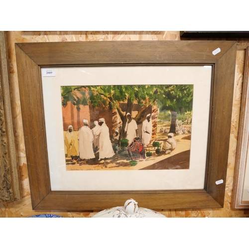 2009 - Framed Watercolour - North African Scene by Geoffrey Knight, approx 40 x 26cm.