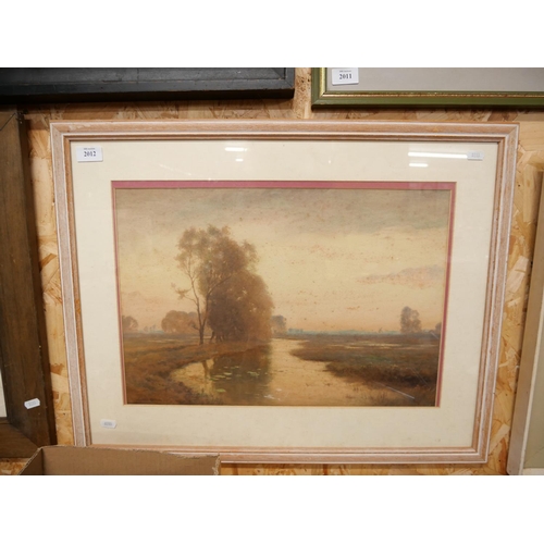 2012 - Framed Watercolour - River Landscape by James Aitken, approx 49 x 34cm.