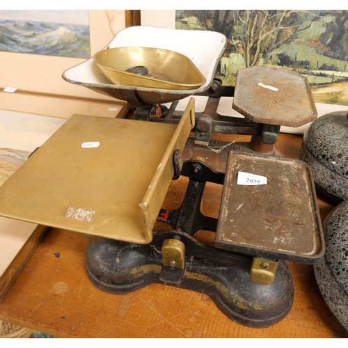 2039 - Two Sets of Vintage Balance Scales & Assorted Weights.