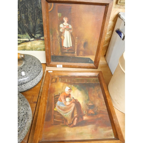 2041 - Pair of Vintage Oil Paintings - Interior Scenes, approx 29 x 34cm.