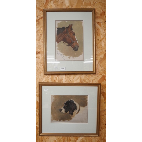 2048 - Two Framed Watercolours - Horse & Hound Margaret Collyn.