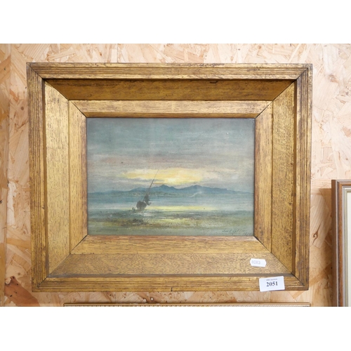 2051 - Framed Watercolour - Beached  Fishing Boat in Moonlit Landscape, signed Charles Leeder 1879, approx ... 