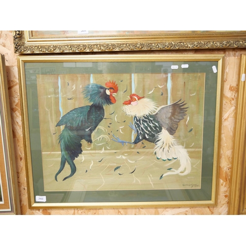 2060 - Framed Watercolour - Fighting Cock by Ralston Gudgeon, approx 61 x 45cm.