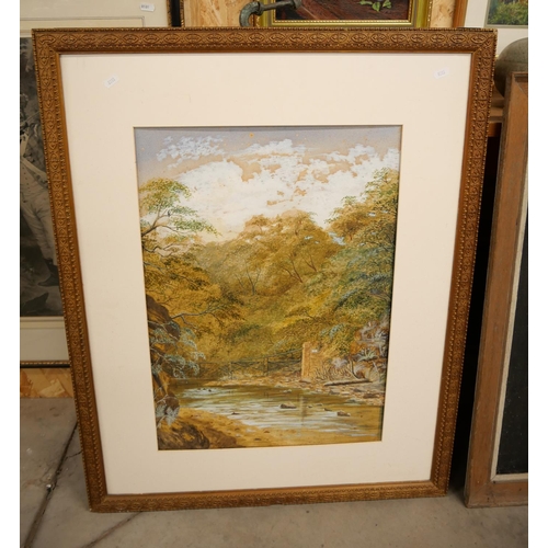 2073 - Large Victorian Framed Watercolour - River Scene, dated 1880, approx 42 x  60cm.