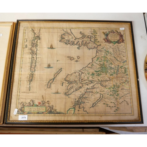 2078 - Framed Map of Scotland & Western Isles, approx 57 x 48cm.