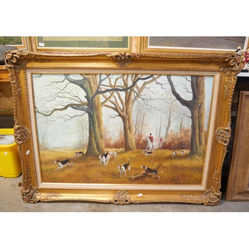 2081 - Large Oil Painting - Fox Hunting by S. Solomy, approx 90 x 60cm.