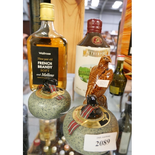 2089 - Beneagles whisky Decanter, Two Empty Curling Stone Whisky Miniatures, Rutherford Scotch Whisky Stone... 